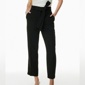 Club Monaco Black Tailored Tie-Waist Ribbed Trousers